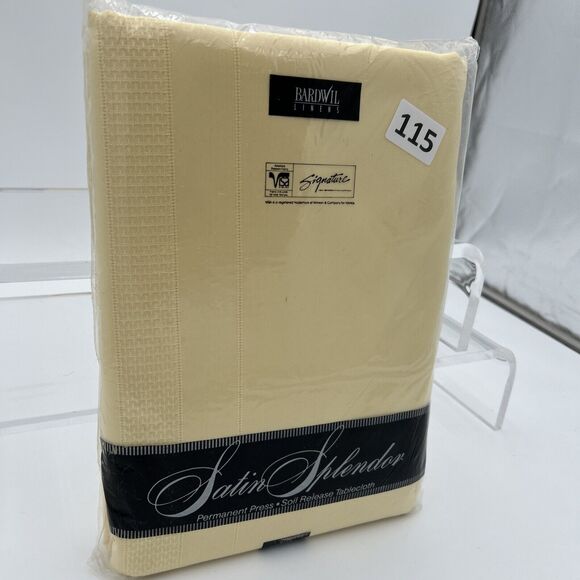 NOS Bardwil Linens Satin Splendor Soil Release Tablecloth 60x140” Oblong Butter - Picture 4 of 10